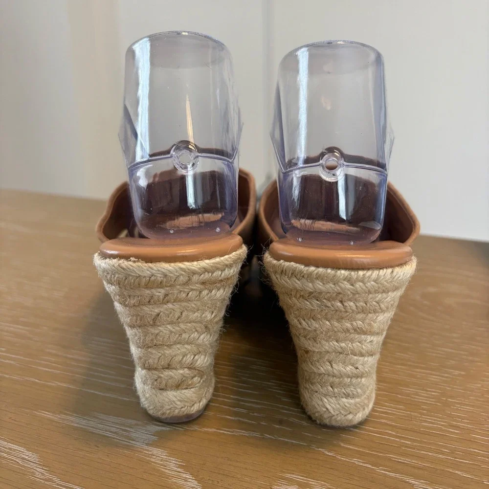 J.Crew Womens Tan Suede Crisscross Espadrille Wedge Sandals‎ Peep Toe Slide 9.5